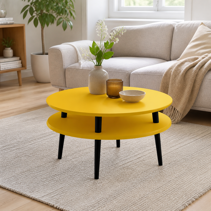 UFO Sofabord Diam 70cm x Højde 35cm Gul Sort Ben – anden naturlig anvendelse eller vinkel