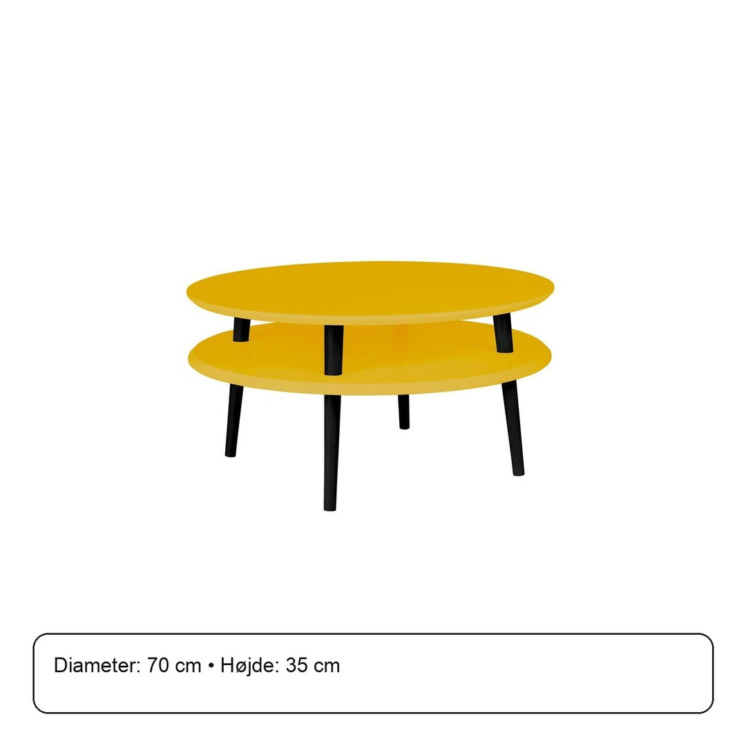 UFO Sofabord Diam 70cm x Højde 35cm Gul Sort Ben – måldiagram