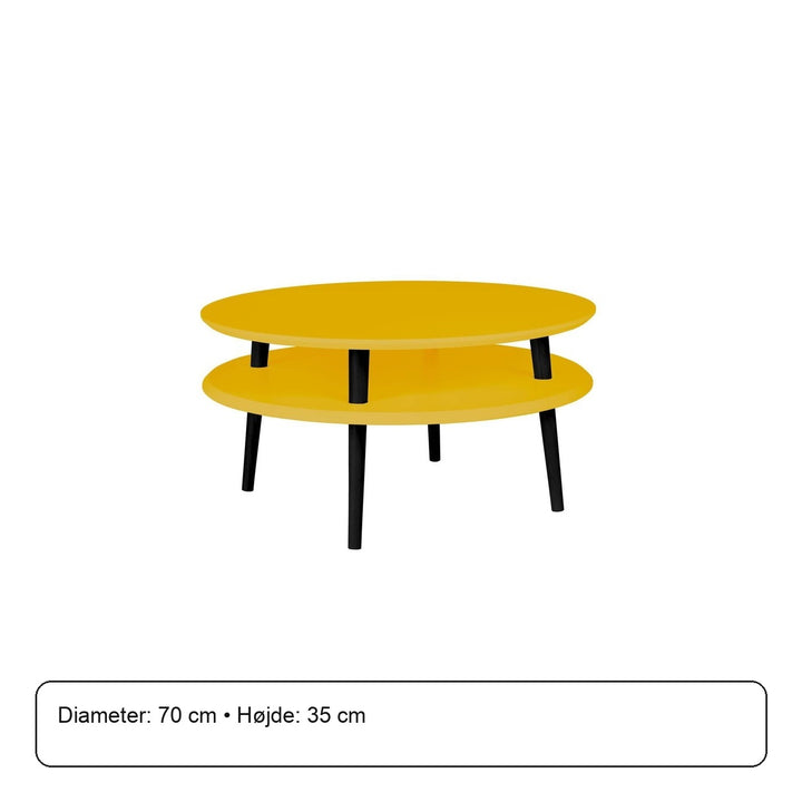 UFO Sofabord Diam 70cm x Højde 35cm Gul Sort Ben – måldiagram