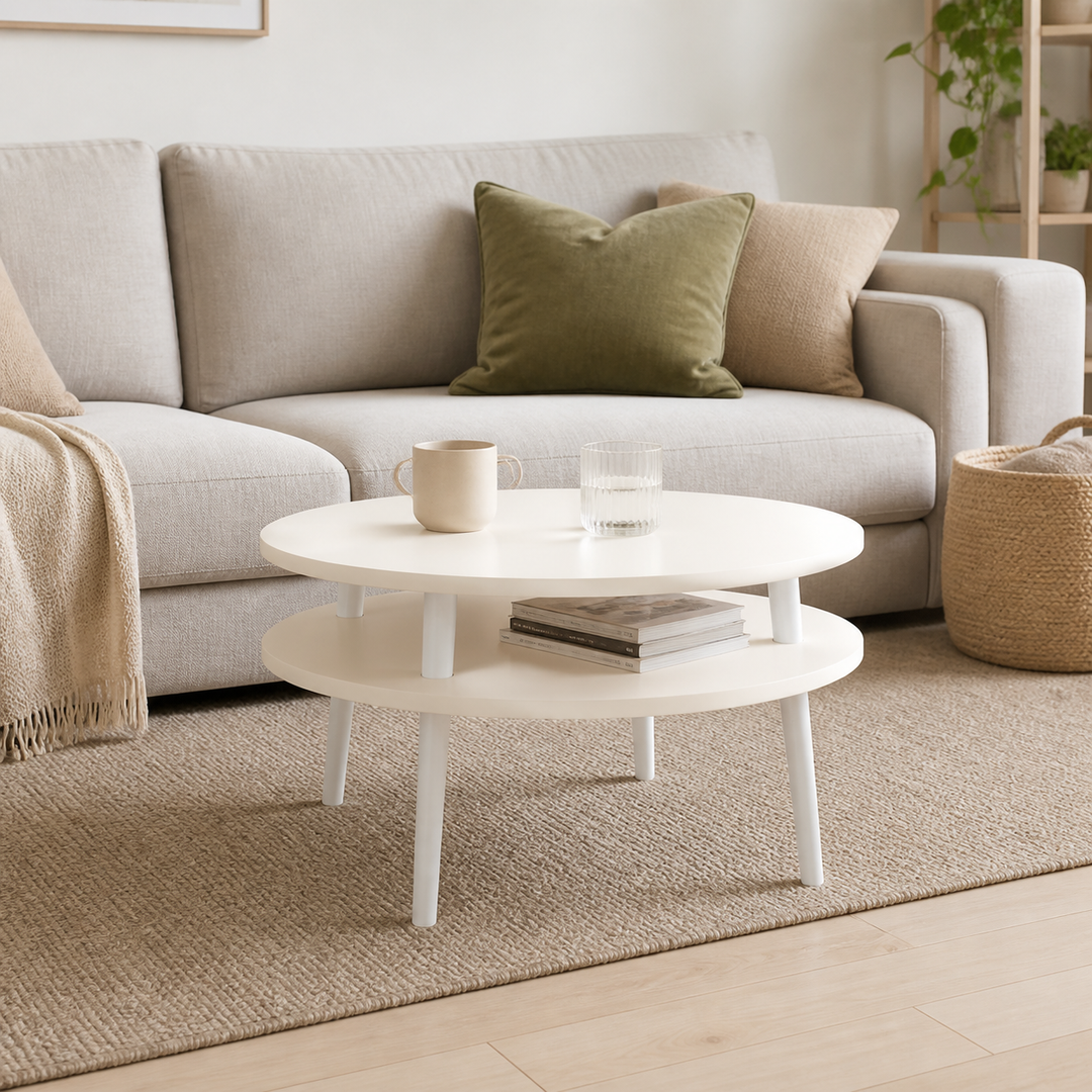 UFO Sofabord Diam 70cm x Højde 35cm Hvid med Hvide Ben – vigtigste funktion