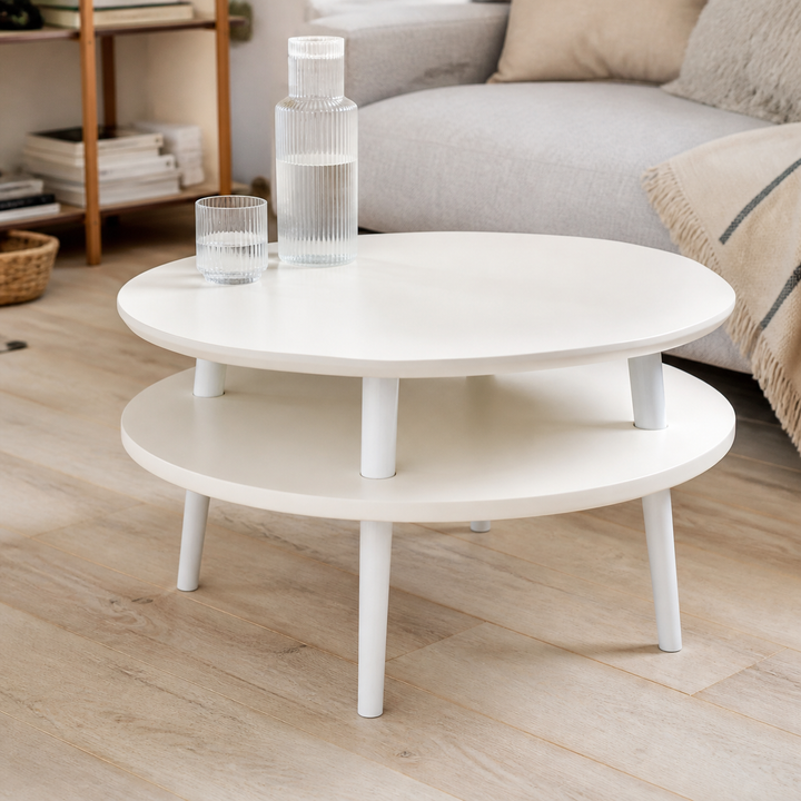 UFO Sofabord Diam 70cm x Højde 35cm Hvid med Hvide Ben – materiale- eller konstruktionsdetalje