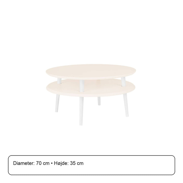 UFO Sofabord Diam 70cm x Højde 35cm Hvid med Hvide Ben – måldiagram