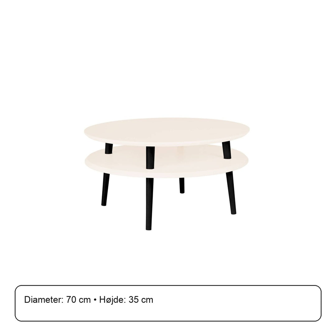 UFO Sofabord Diam 70cm x Højde 35cm Kridthvid med sorte ben – måldiagram
