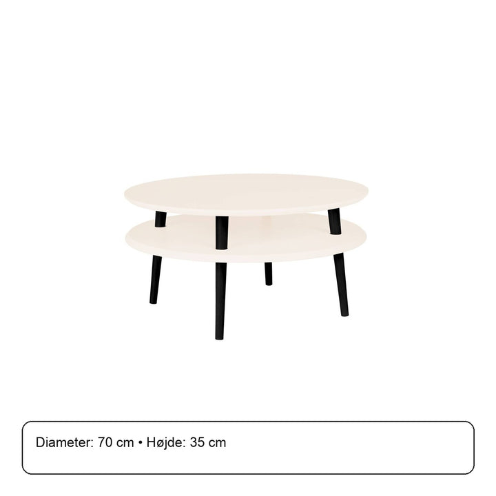 UFO Sofabord Diam 70cm x Højde 35cm Kridthvid med sorte ben – måldiagram