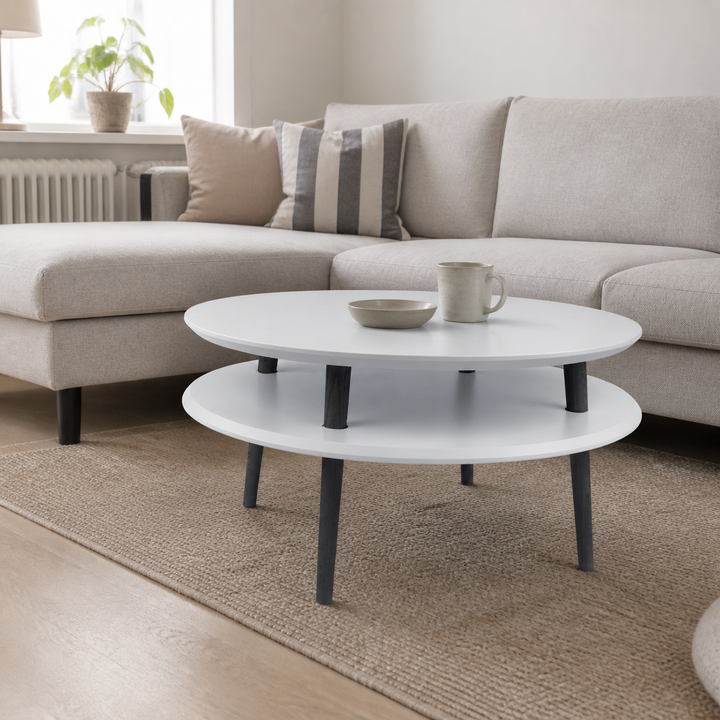 UFO Sofabord diameter 70cm x Højde 35cm - Lysegrå/Sorte Ben – vigtigste funktion