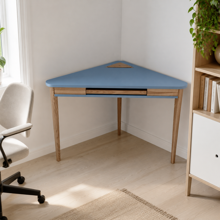 ASHME Hjørneskrivebord 114x85x85cm - Gentle Blue – anden naturlig anvendelse eller vinkel