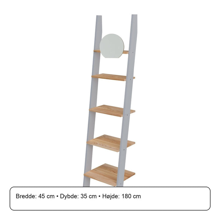 ASHME lille stigehylde med spejl - mørkegrå/asketræ hylder – måldiagram