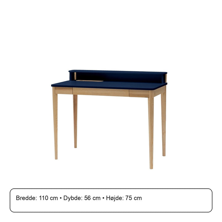 ASHME Skrivebord B 110 x D 56 x H 75 cm - Asketræ/Marineblå – måldiagram
