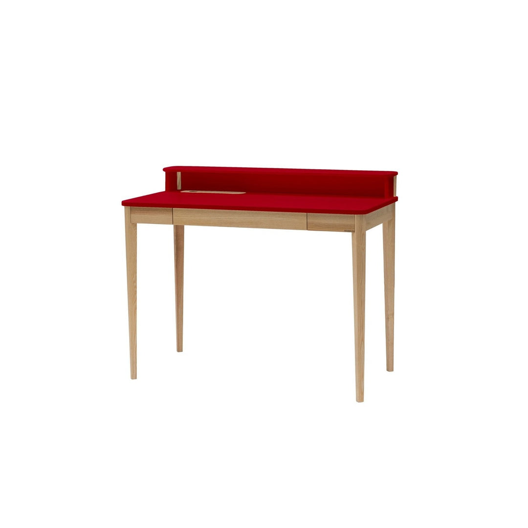 ASHME Skrivebord B 110 x D 56 x H 75cm - Asketræ/Rød – eksakt packshot på hvid baggrund