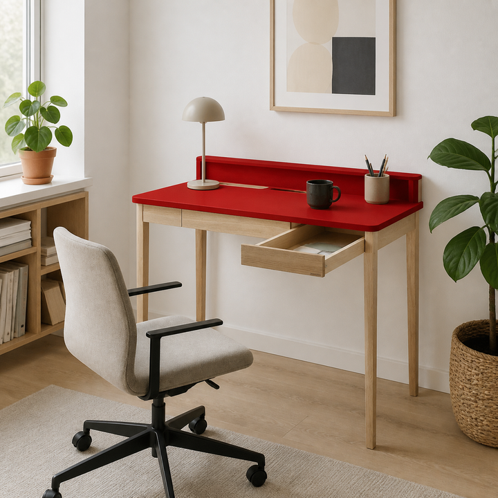 ASHME Skrivebord B 110 x D 56 x H 75cm - Asketræ/Rød – vigtigste funktion