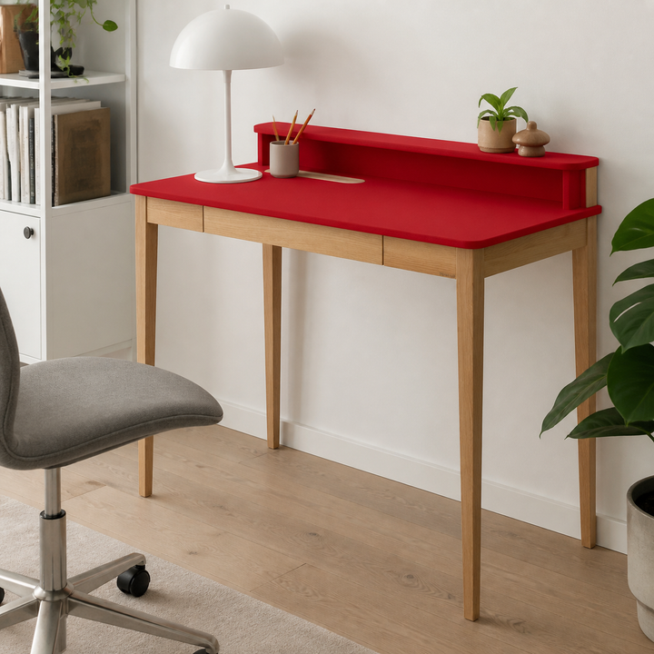 ASHME Skrivebord B 110 x D 56 x H 75cm - Asketræ/Rød – materiale- eller konstruktionsdetalje