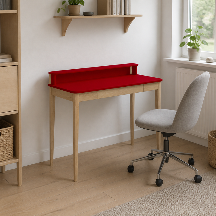 ASHME Skrivebord B 110 x D 56 x H 75cm - Asketræ/Rød – anden naturlig anvendelse eller vinkel