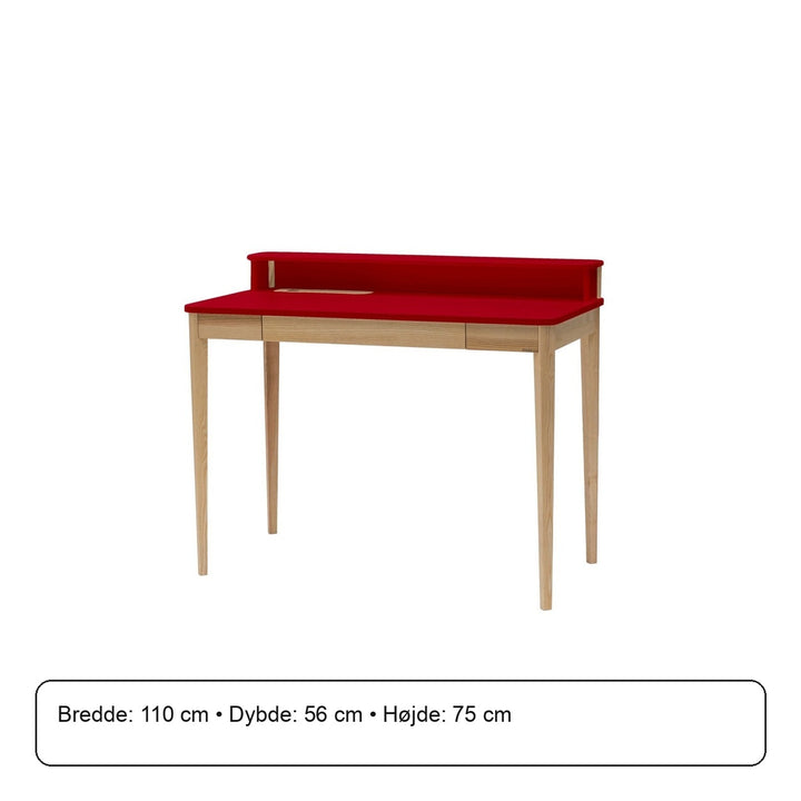 ASHME Skrivebord B 110 x D 56 x H 75cm - Asketræ/Rød – måldiagram