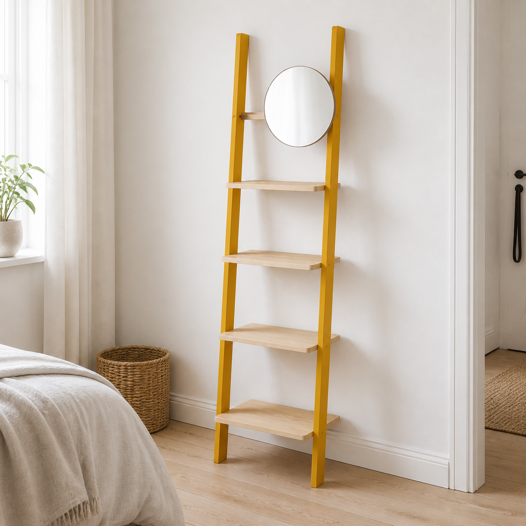 ASHME Stigehylde med spejl 45x35x180cm - Gul – hele produktet lukket i hjemmet