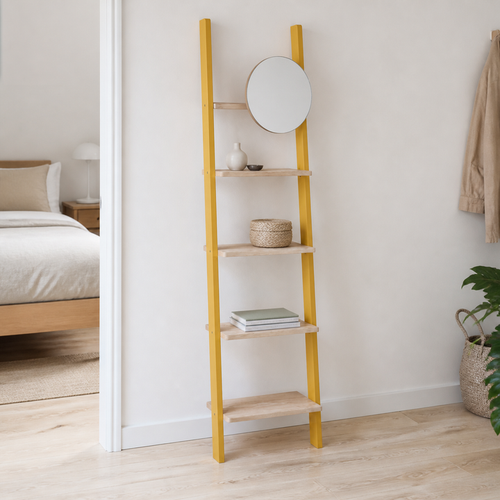 ASHME Stigehylde med spejl 45x35x180cm - Gul – supplerende neutral dagslysscene