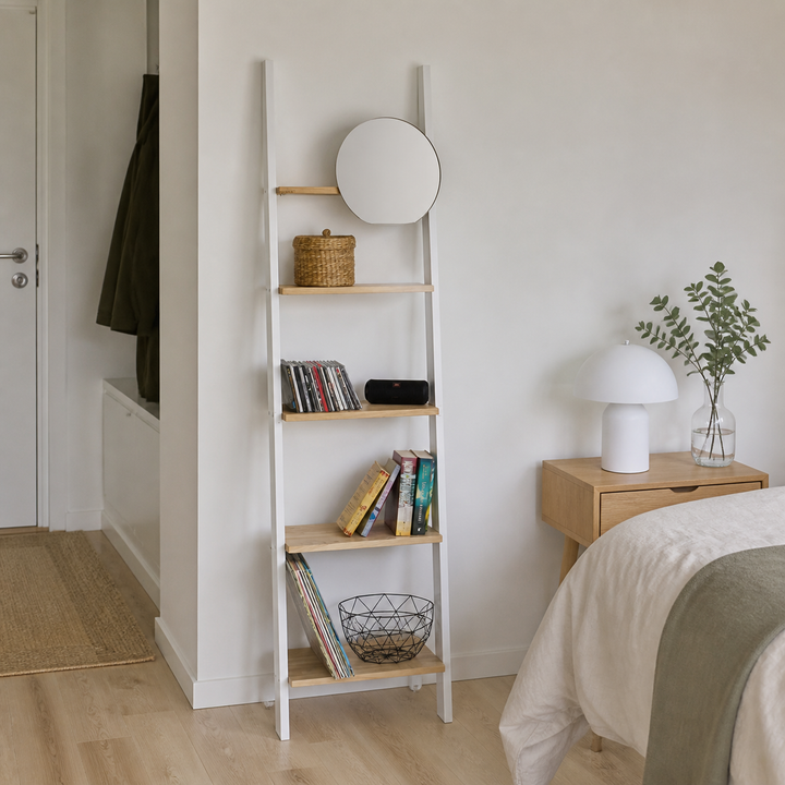 ASHME Stigehylde med spejl 45x35x180cm - Kridthvid – hele produktet lukket i hjemmet