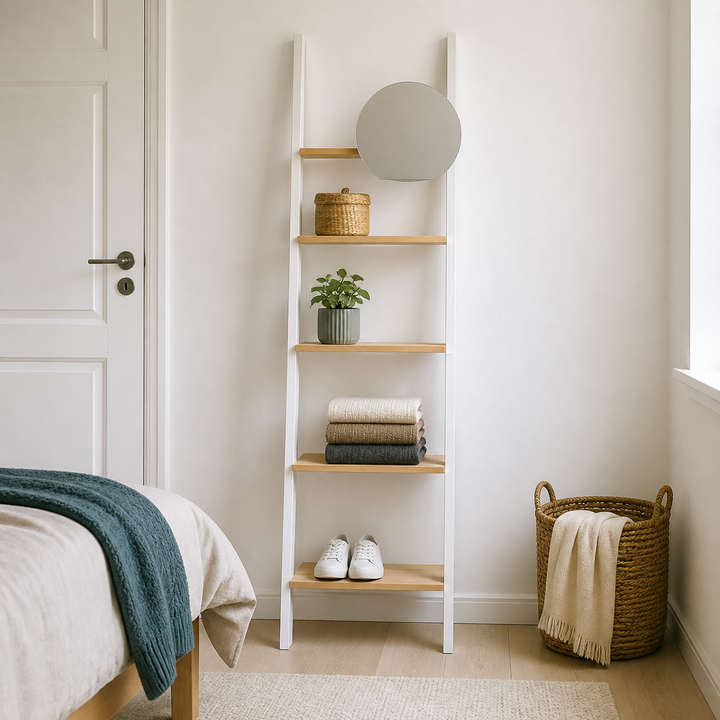 ASHME Stigehylde med spejl 45x35x180cm - Kridthvid – supplerende neutral dagslysscene