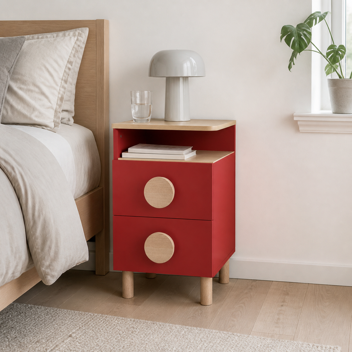 DABI sengebord 41x50cm højrestillet Pure Red – hele produktet lukket i hjemmet