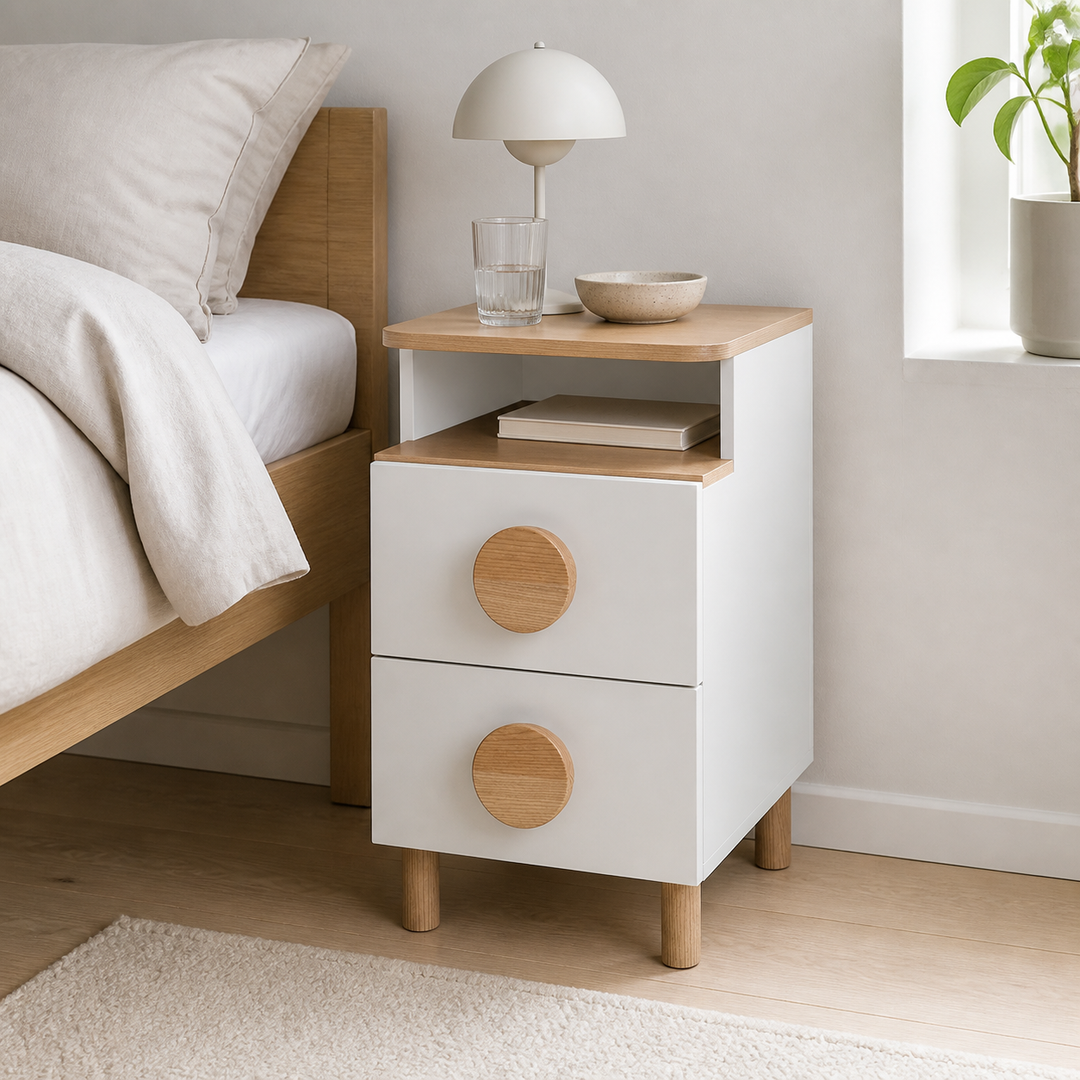 DABI sengebord 41x50cm højrestillet White – supplerende neutral dagslysscene