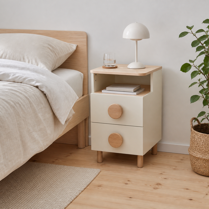 DABI sengebord 41x50cm venstre Chalk White – hele produktet lukket i hjemmet