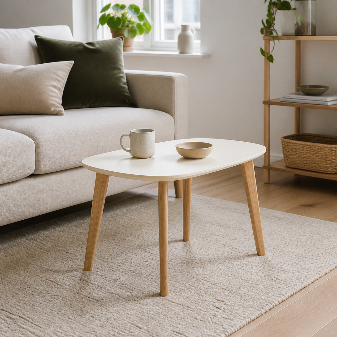 Endocarp Sofabord 68x41x40cm - Kridthvid/Asketræ – hele produktet samlet og ryddeligt