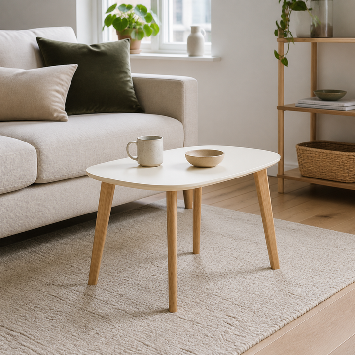 Endocarp Sofabord 68x41x40cm - Kridthvid/Asketræ – hele produktet samlet og ryddeligt