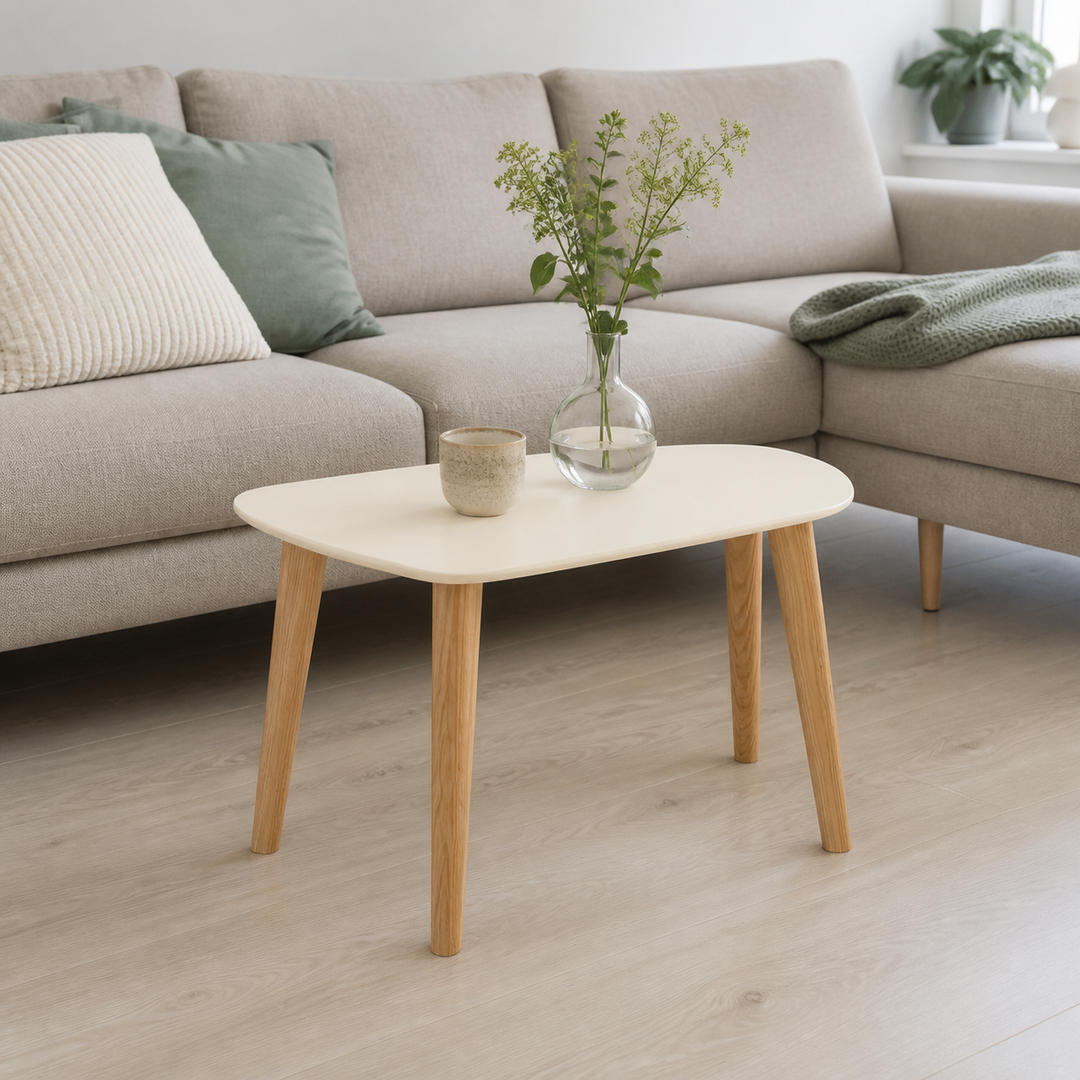 Endocarp Sofabord 68x41x40cm - Kridthvid/Asketræ – supplerende neutral dagslysscene