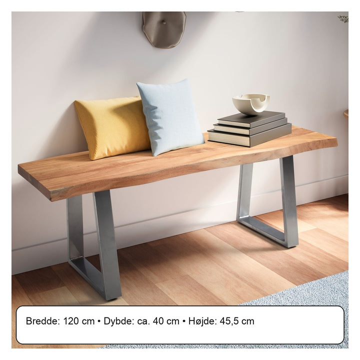 Entrébænk i akacietræ, trapez-ben, håndlavet, 120x40x45,5 cm – måldiagram eller verificeret produktkort