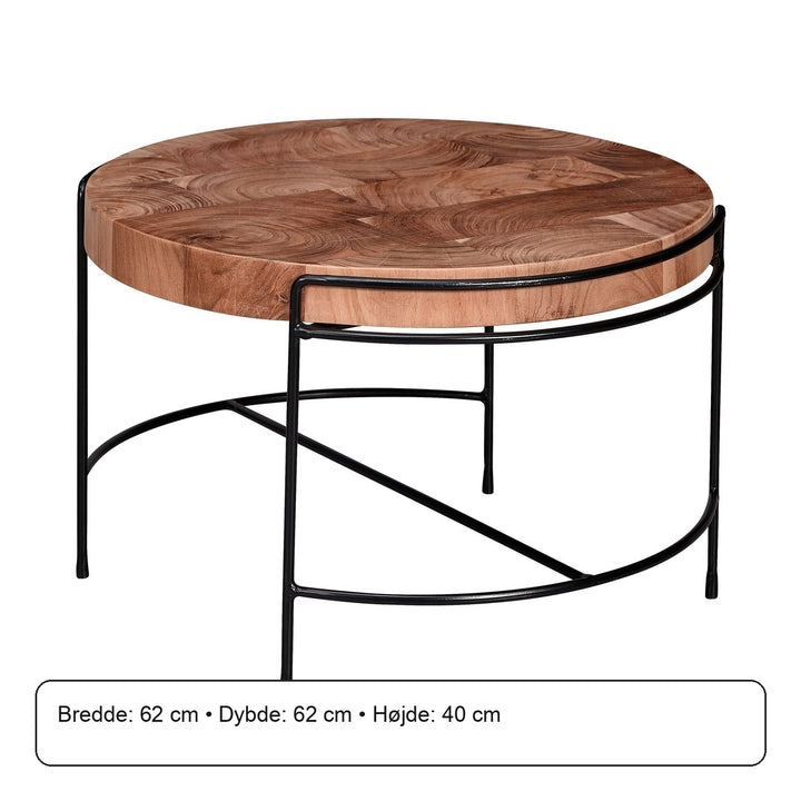 Indbydende sofabord i massivt akacietræ med metalben, 62x40x62 cm – måldiagram eller verificeret produktkort