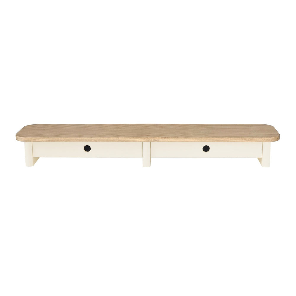 JUBI 109cm monitorskærmstativ med skuffer Ash Chalk White – eksakt packshot på hvid baggrund