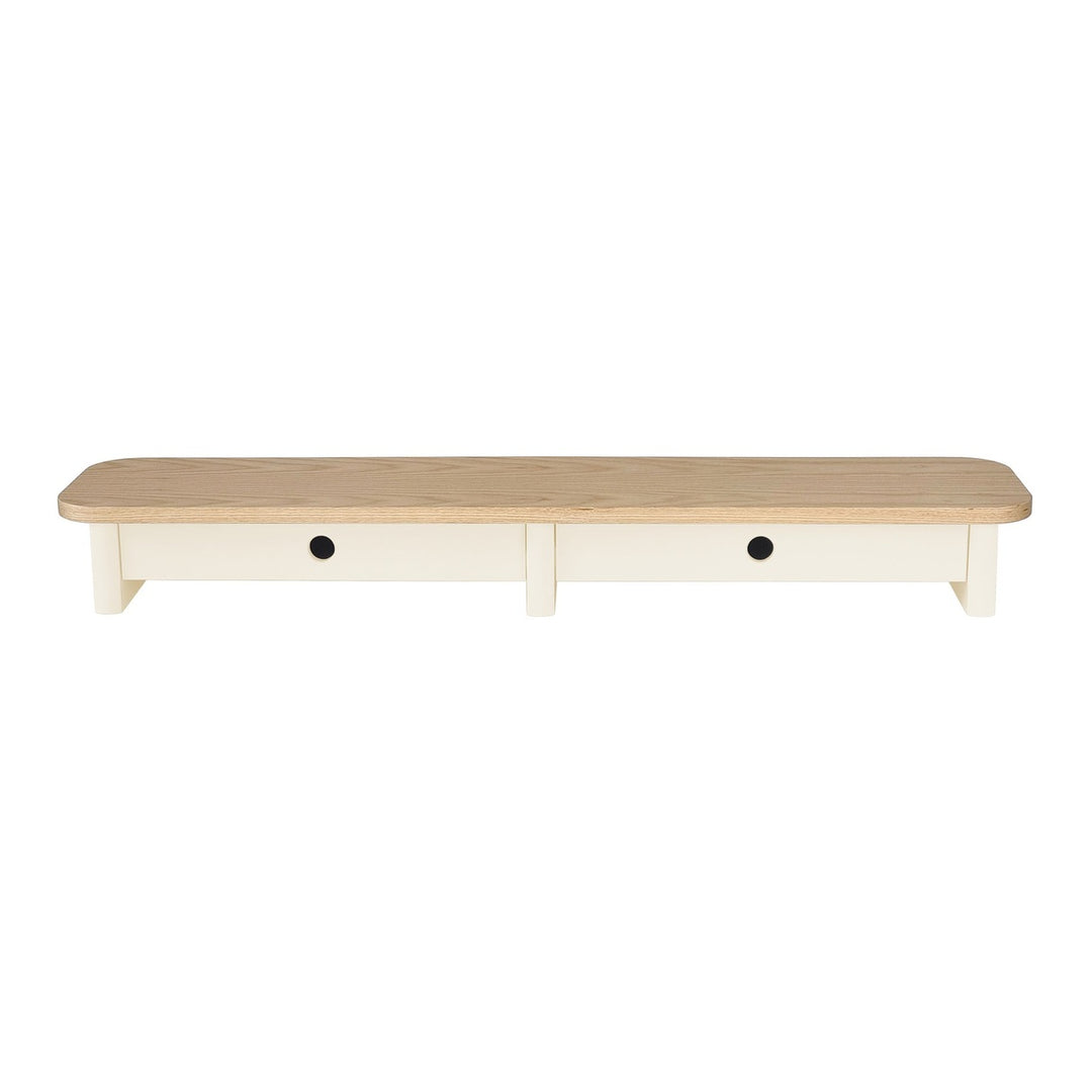JUBI 109cm monitorskærmstativ med skuffer Ash Chalk White – eksakt packshot på hvid baggrund