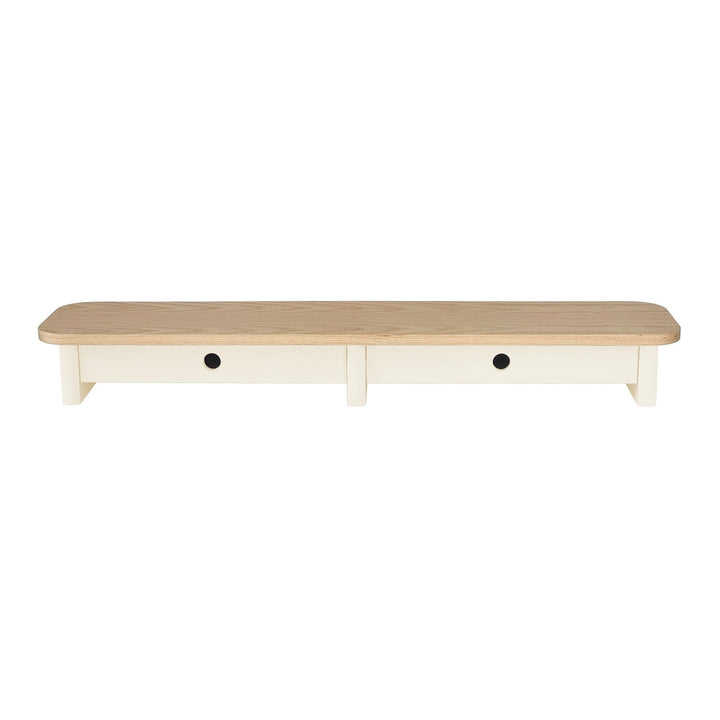 JUBI 109cm monitorskærmstativ med skuffer Ash Chalk White – eksakt packshot på hvid baggrund