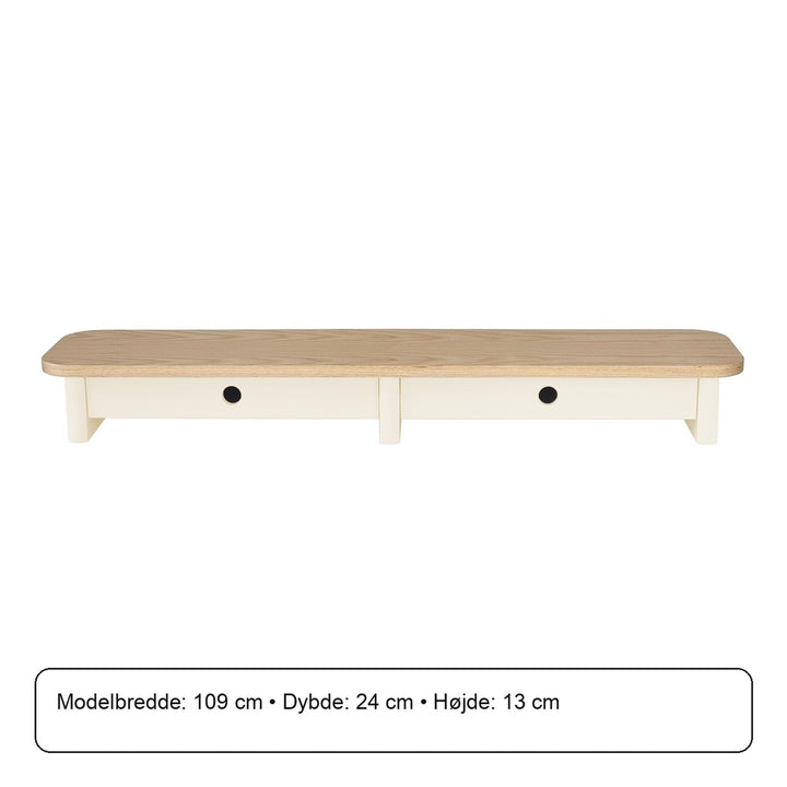 JUBI 109cm monitorskærmstativ med skuffer Ash Chalk White – måldiagram eller verificeret produktkort