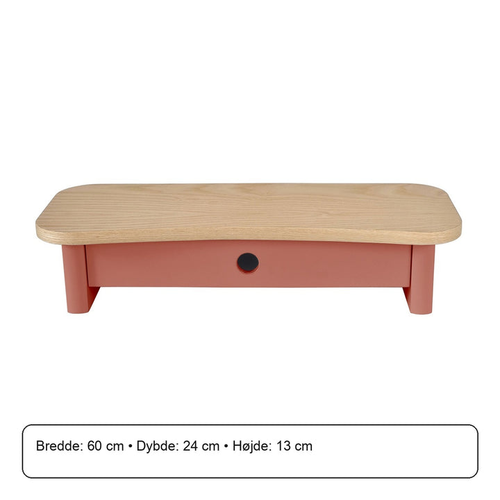 JUBI 60cm monitorskærmstativ med skuffe Ash Antique Pink – måldiagram eller verificeret produktkort