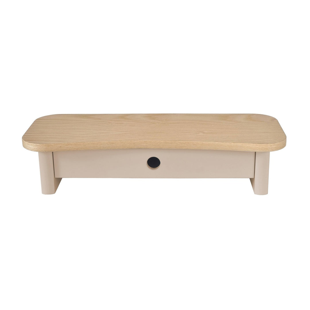 JUBI 60cm monitorskærmstativ med skuffe Ash Brown Beige – eksakt packshot på hvid baggrund
