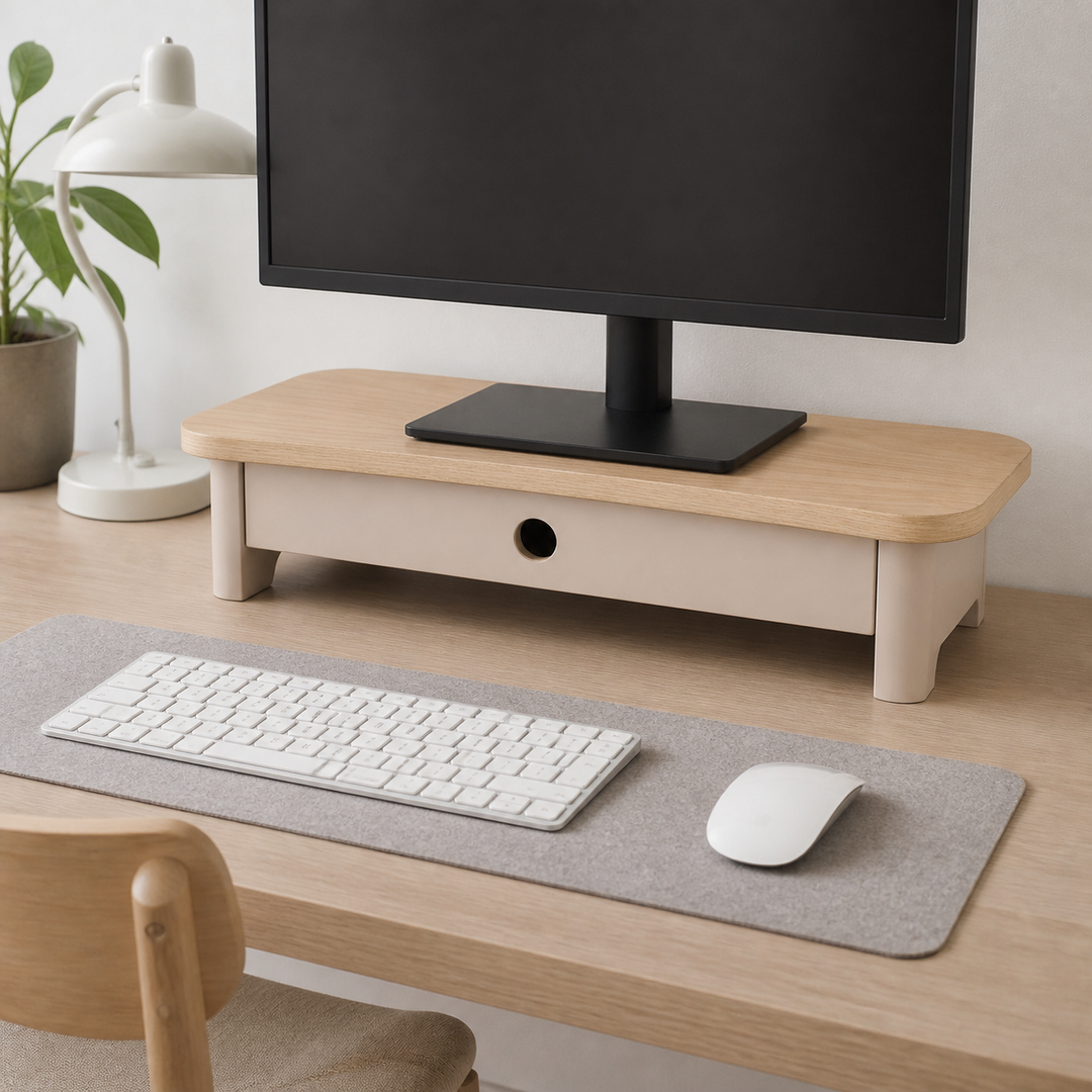 JUBI 60cm monitorskærmstativ med skuffe Ash Brown Beige – materiale- eller konstruktionsdetalje