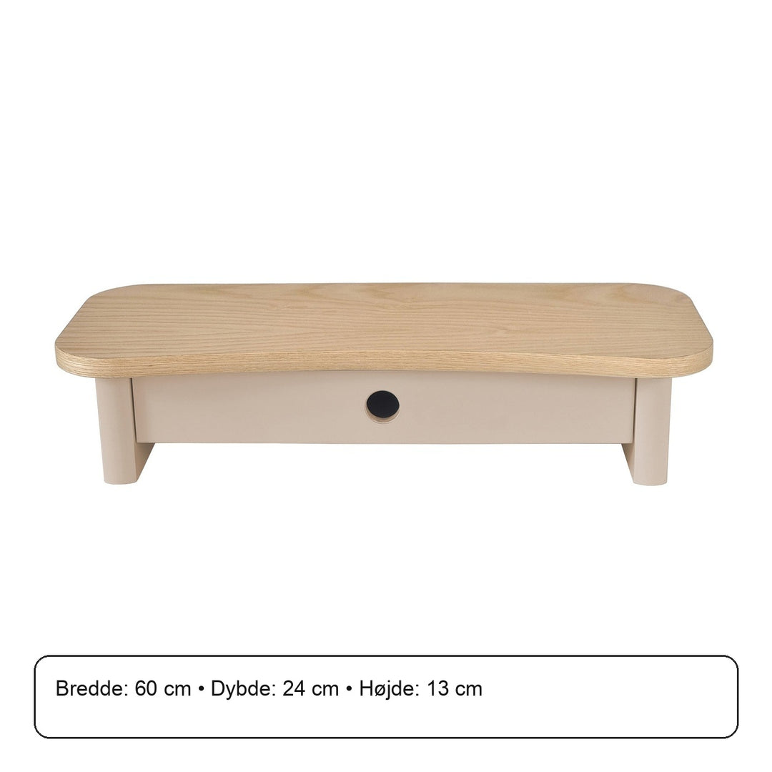 JUBI 60cm monitorskærmstativ med skuffe Ash Brown Beige – måldiagram eller verificeret produktkort
