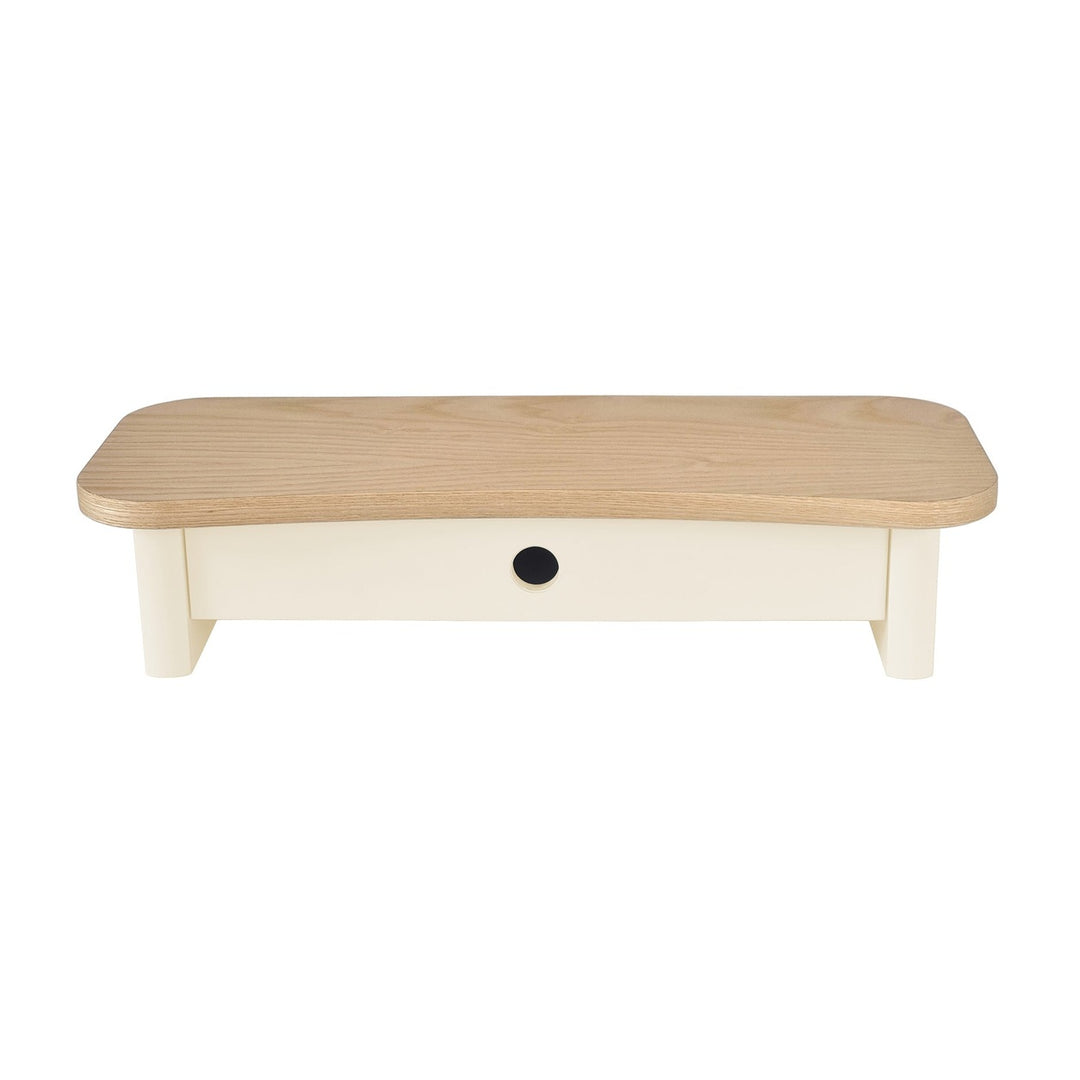 JUBI 60cm monitorskærmstativ med skuffe Ash Chalk White – eksakt packshot på hvid baggrund