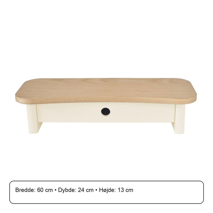 JUBI 60cm monitorskærmstativ med skuffe Ash Chalk White – måldiagram eller verificeret produktkort