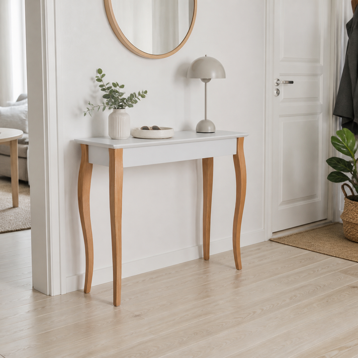 Konsol LILLO 105x35cm Hvide Ben / Lysegrå – hero i naturlig brug