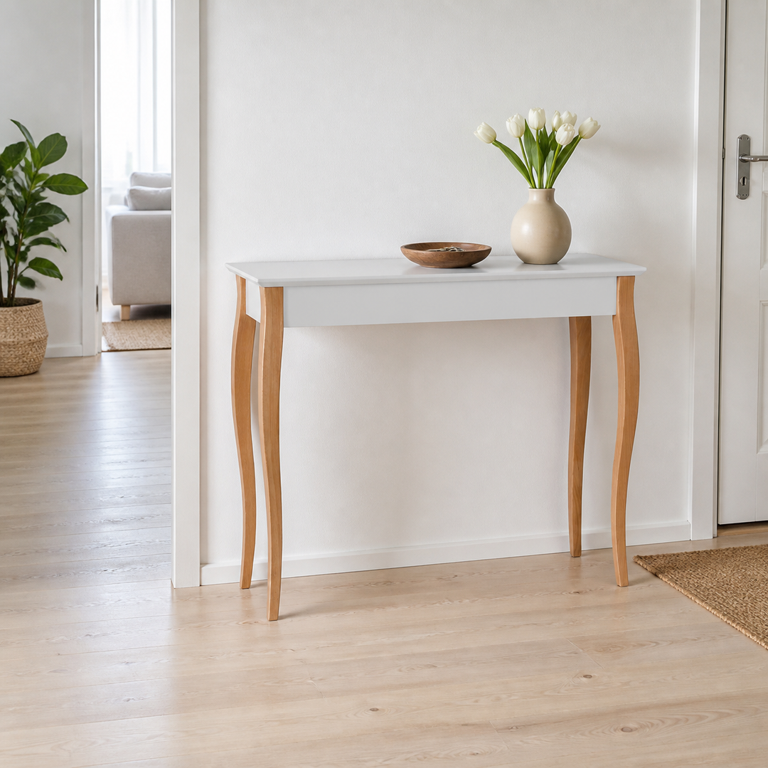 Konsol LILLO 105x35cm Hvide Ben / Lysegrå – hele produktet samlet og ryddeligt