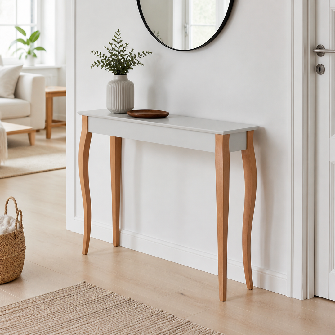 Konsol LILLO 105x35cm Hvide Ben / Lysegrå – supplerende neutral dagslysscene