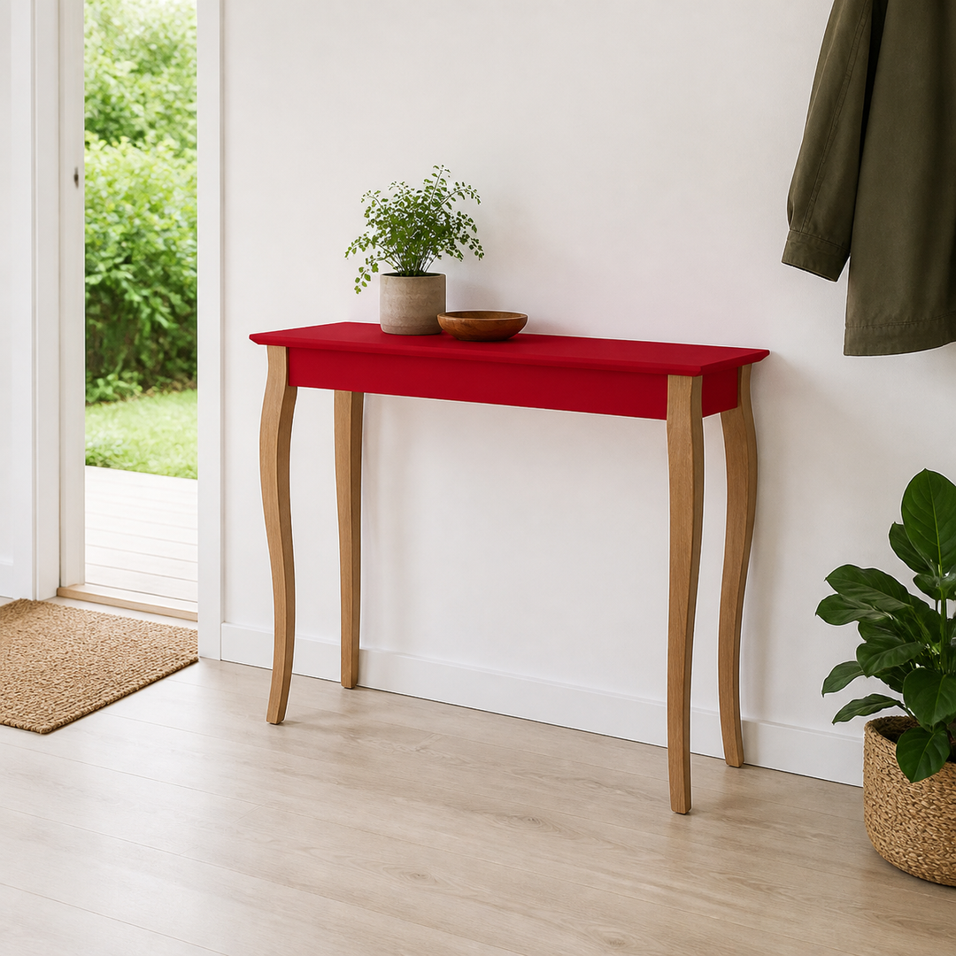 Konsol LILLO 105x35cm Hvide Ben / Rød – hele produktet samlet og ryddeligt