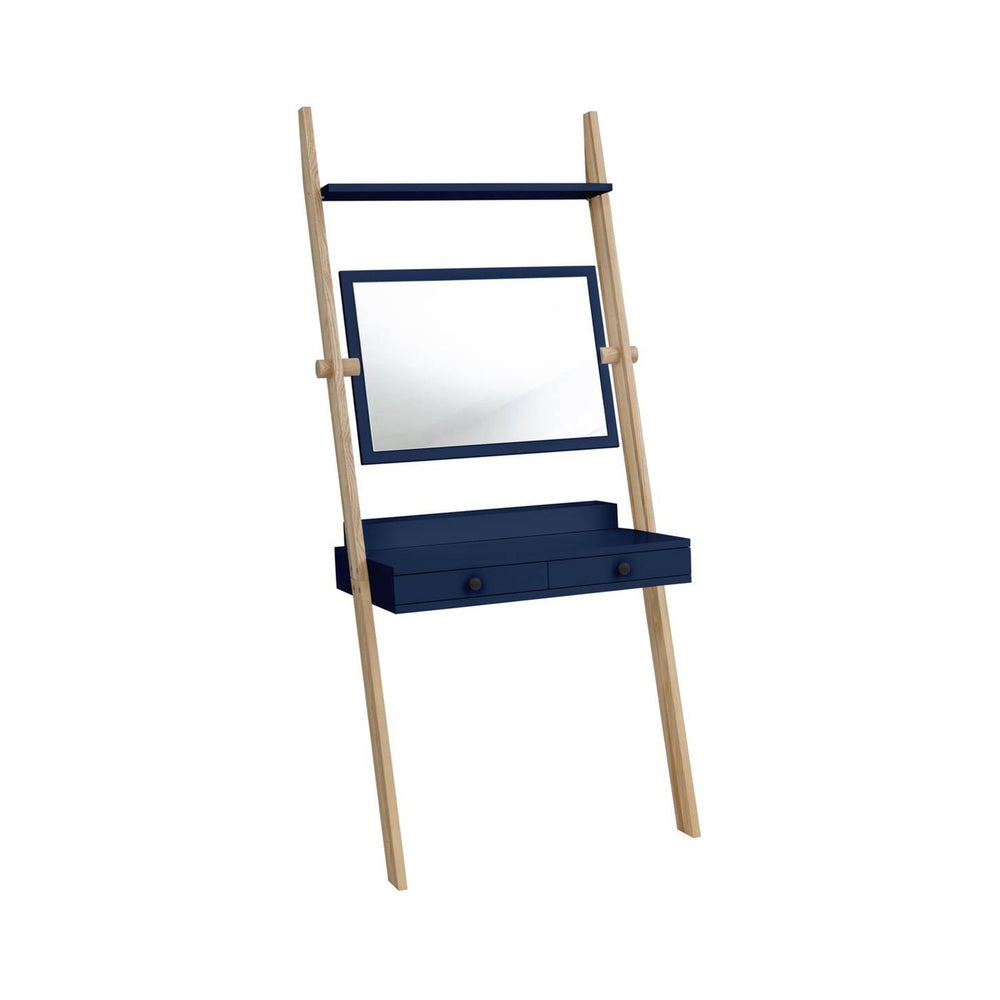 LENO sminkebord 79x183cm - Asketræ / Marineblå – eksakt packshot på hvid baggrund