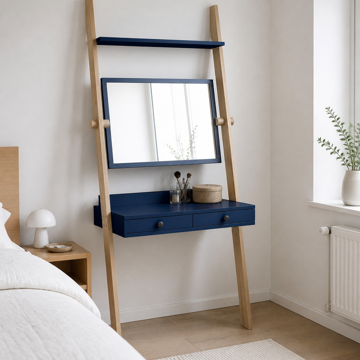 LENO sminkebord 79x183cm - Asketræ / Marineblå – materiale- eller konstruktionsdetalje