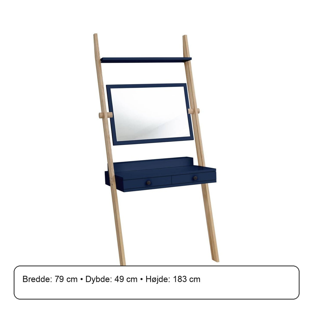 LENO sminkebord 79x183cm - Asketræ / Marineblå – måldiagram eller verificeret produktkort