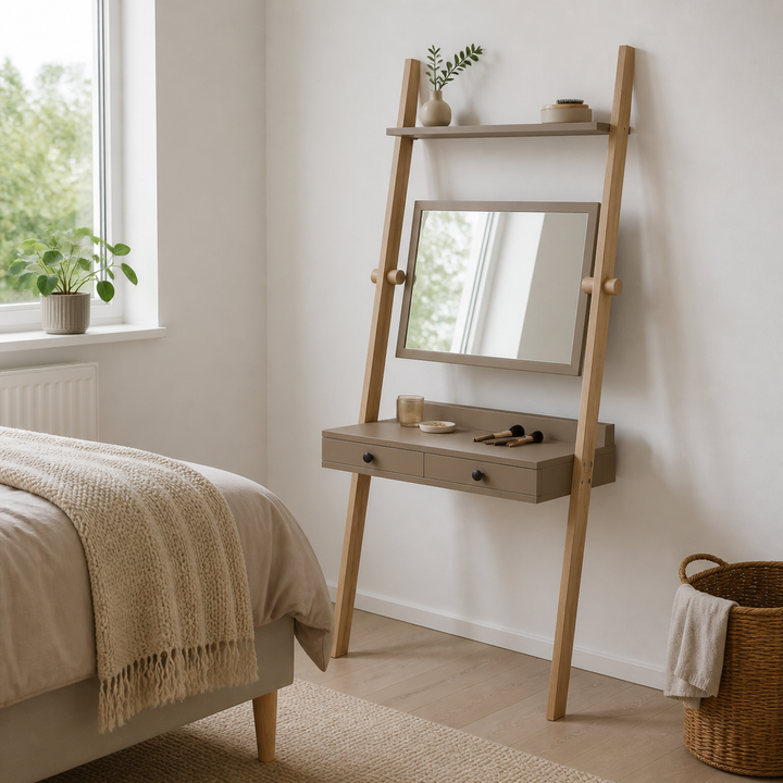 LENO sminkebord 79x183cm Asketræ Brun – anden naturlig anvendelse eller vinkel