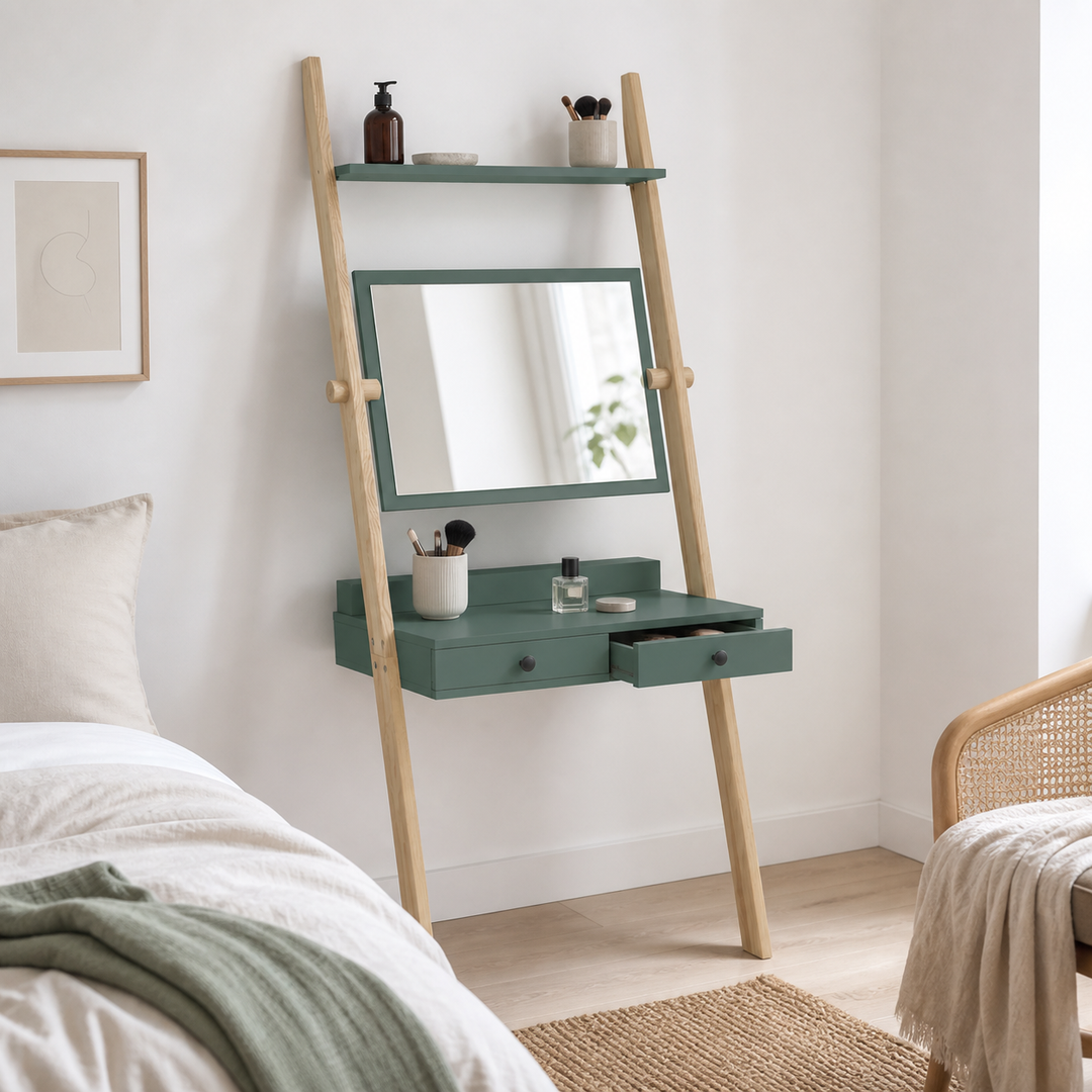 LENO Sminkebord 79x183cm Asketræ Sea Green – vigtigste funktion