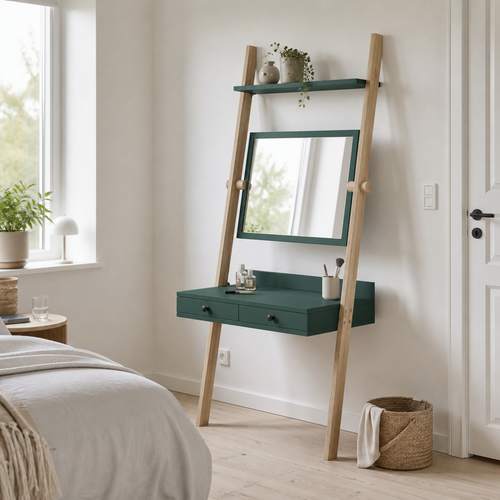 LENO Sminkebord 79x183cm Asketræ Sea Green – anden naturlig anvendelse eller vinkel