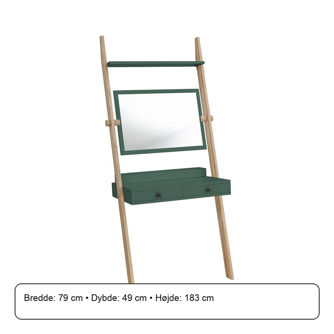 LENO Sminkebord 79x183cm Asketræ Sea Green – måldiagram eller verificeret produktkort